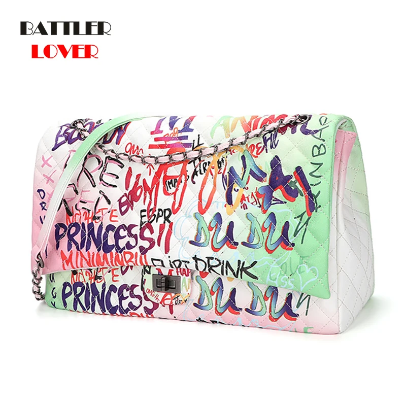Famous Brand Graffiti Bags for Women Rainbow Color Luxury Designer Shoulder Bags Ladies Purses Boston Handbags
