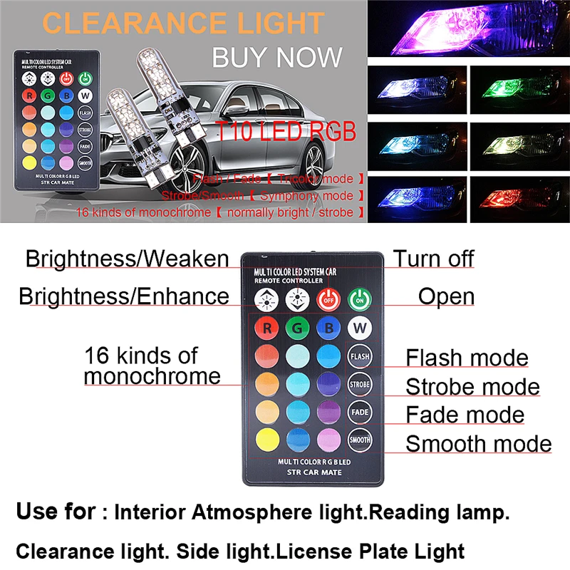 10 компл. T10 светодиодный W5W автомобильный светильник Luces 6 светодиодный 5050 smd Para Авто интерьерный клиновидный светильник для чтения стробоскоп лампа с пультом дистанционного управления