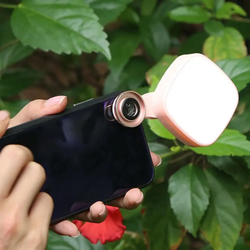 Smart Phone 2 in 1 Fish-Eye Wide-Angle Macro Lens Selfie Light Adjustable Brightness Fill Warm Cold Phone Camera LED Light
