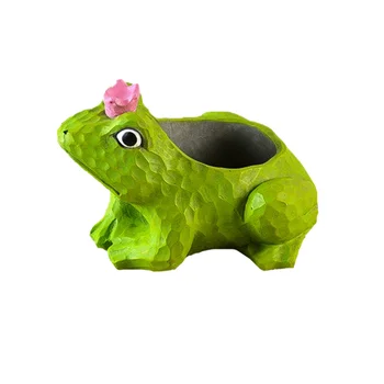 

1pc Cartoon Succulents Pots Creative Frog Shaped Flower Pots Cement Storage Container for Plants Flowers (Random Color)