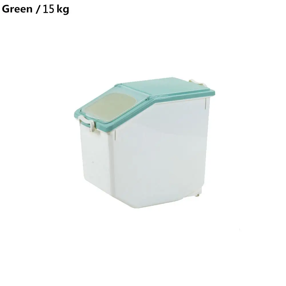 15KG green Пластиковый герметичный влагостойкий ящик для хранения Кухонный Контейнер для риса большой пластиковый бытовой контейнер для зерна откидная крышка - Цвет: 15KG green
