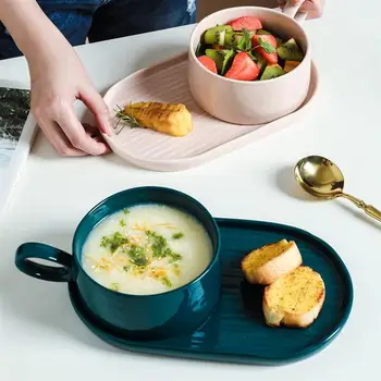 

1 Set Ceramic Breakfast Cup Breakfast Plate Nordic Simple Large Capacity Tableware Without Spoon