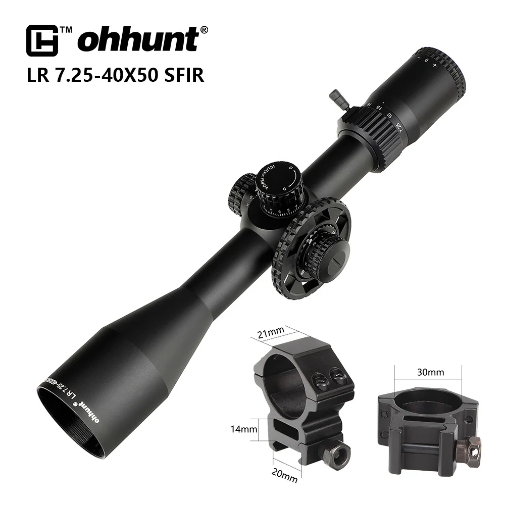 Med Picatinny Rings Ohhunt LR 7,25-40X50 SFIR охотничий прицел боковой Parallax револьверный замок сброс стекла гравированная сетка Красная подсветка прицел - Цвет: Med Picatinny Rings