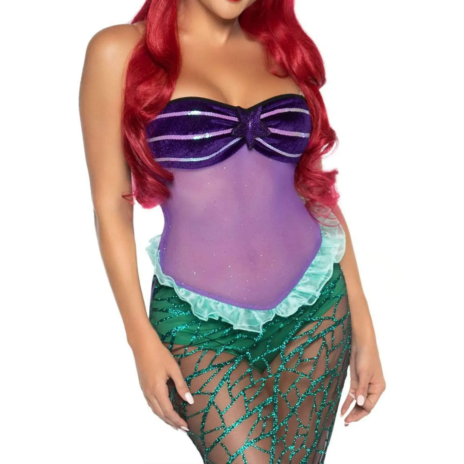 FANTASIA FEMININA SEREIA ARIEL LILAS VERDE CARNAVAL SEXY