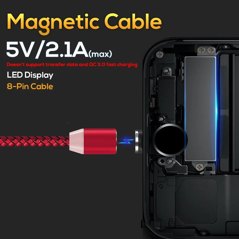 1 м Магнитный зарядный кабель 8pin для iphone XR XS Max X Magnet charger usb-кабель светодиодный зарядный провод шнур для iphone 7 8 5 6 5s plus
