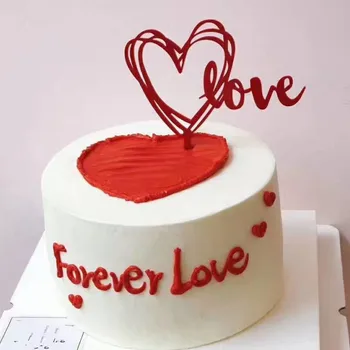 

Lovers' Day Happy Valentine's Day Acrylic Cake Decoration Inserts Red Heart LOVE Acrylic Cake Flag