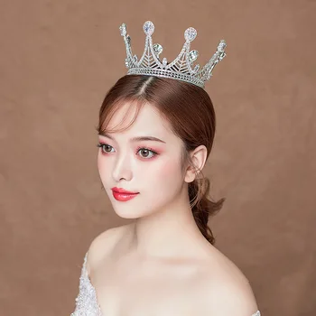 

Noble Beauty Round Crown Princess Tiara Cubic Zircon Wedding Bridal Crown Rhinestone Pageant Crown For Brides Headbands