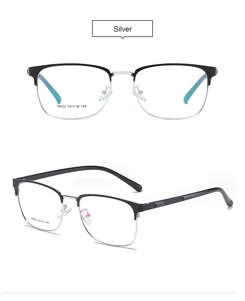 Brand New Men Square Glasses Frame Fashion Business Optical Eyewear Black Alloy Flexible Eyeglasses TR90 Myopia Clear Spectacles