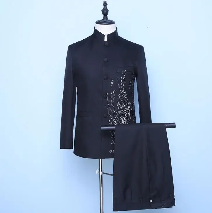 Diamond blazer men groom suit set with pants mens Chinese tunic suit costume singer dance stage clothing formal dress 999