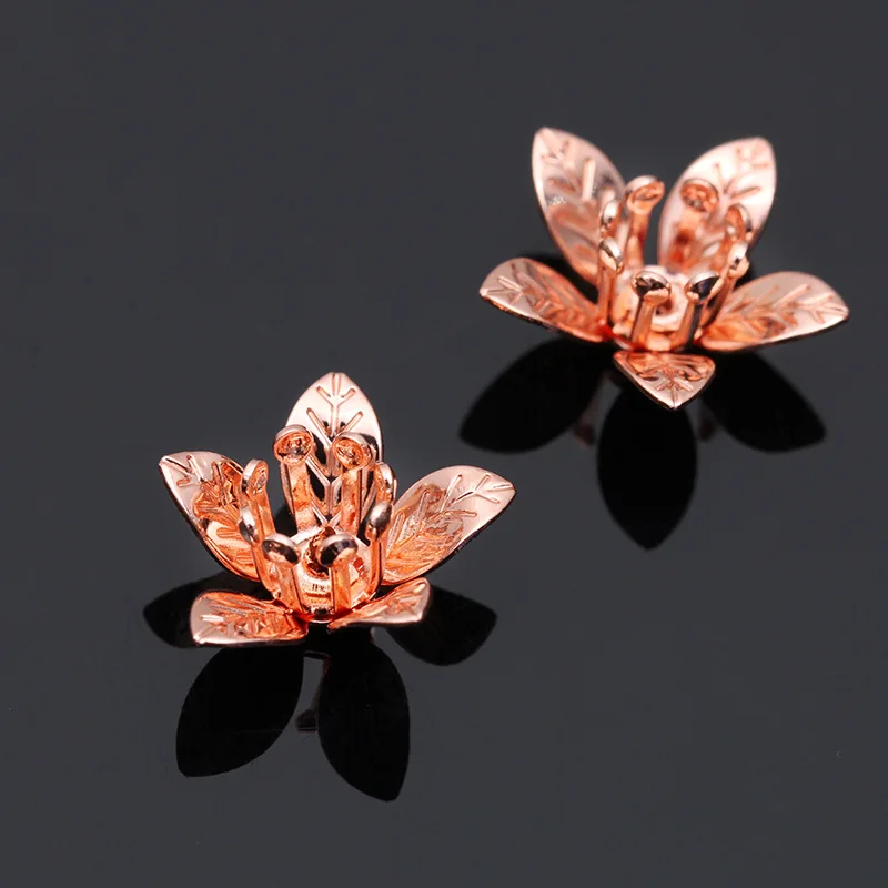 Rose Gold 50 шт Золотой Серебряный цвет 12*7 мм медные Цветочные шапочки для бусин в форме цветка филигранные россыпью спейсер бисера концевые крышки для DIY Изготовление, поиск ювелирных изделий - Цвет: Rose Gold