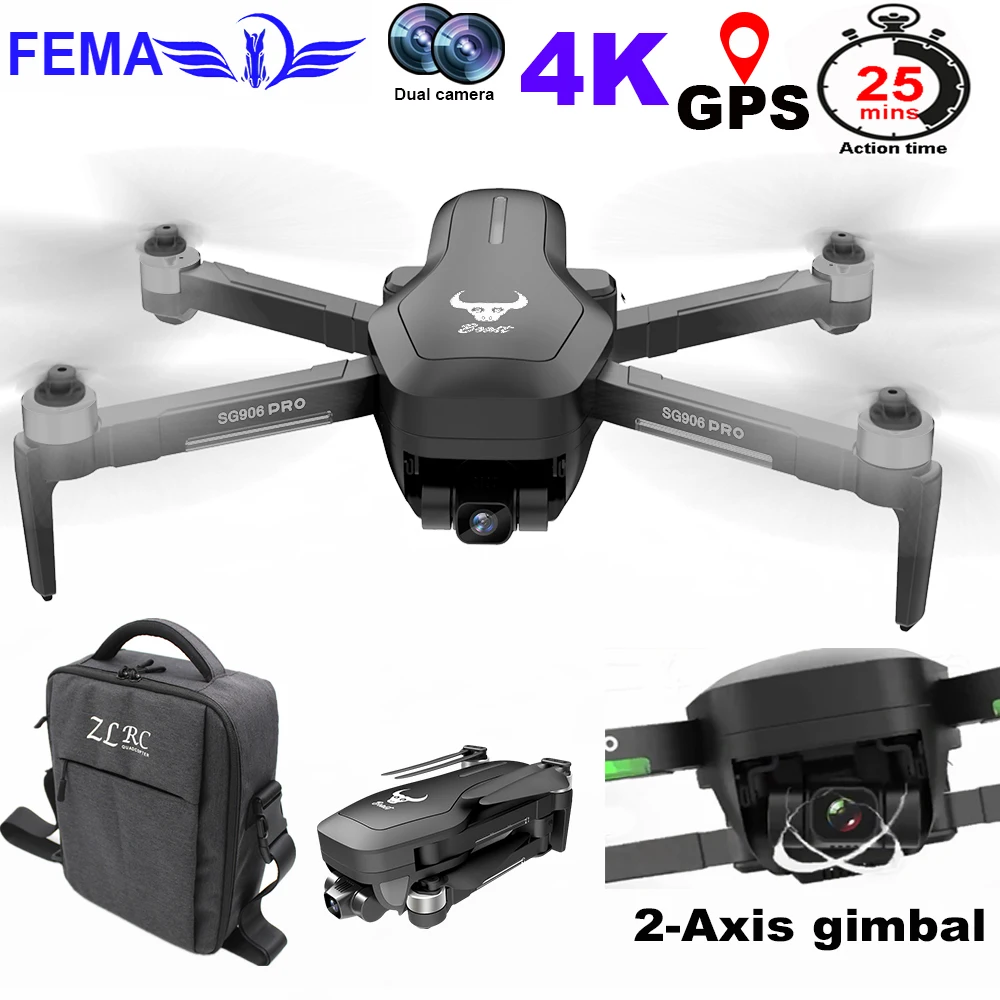 

FEMA SG906PRO Professional GPS Drones with Camera HD 4K 5G WiFi FPV 1200M 2-axis Gimbal Drone Brushless RC Quadcopter VS X12