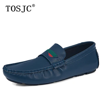 

TOSJC Summer Men Casual Loafers Split Leather Flats Moccasins for Man Breathable Slip On Driving Shoes High Quality Penny Shoes