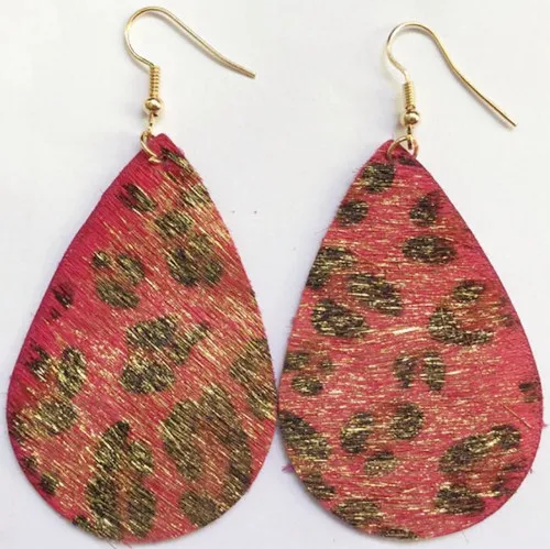 Fuchsia Женские серьги-капли из натуральной леопардовой кожи, кожаная с леопардовым принтом, серьги-капли в форме животных, кожаные серьги - Окраска металла: Fuchsia