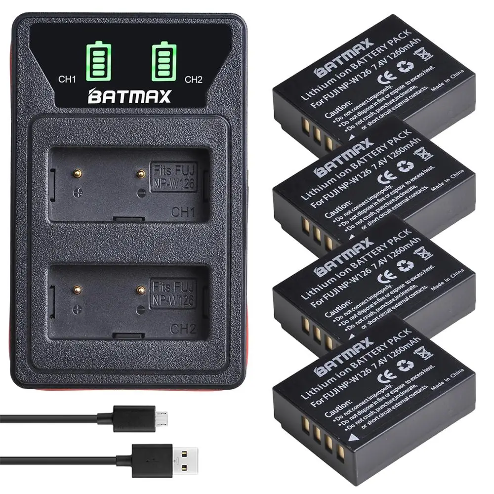 

1260mAh NP-W126 NP W126 Battery Akkus + LED built-in USB Dual Charger for Fujifilm Fuji X-T2 X-A3 XT2 XA3 X-T20 XT20 X100F