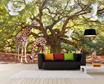 

CJSIR Custom Wallpaper 3D Beautiful Tree Giraffe Pigeon Mural Television Sofa Background Home Decoration Murals 3d Wallpaper