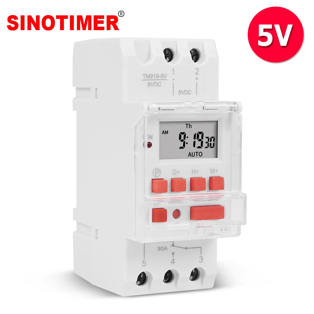 DC 5V 30A 5 PINS 1NO+ 1NC цифровое переключающее реле программируемый таймер 24 часа со спящим режимом и 12/24hrs переключения DIN рейка крепление