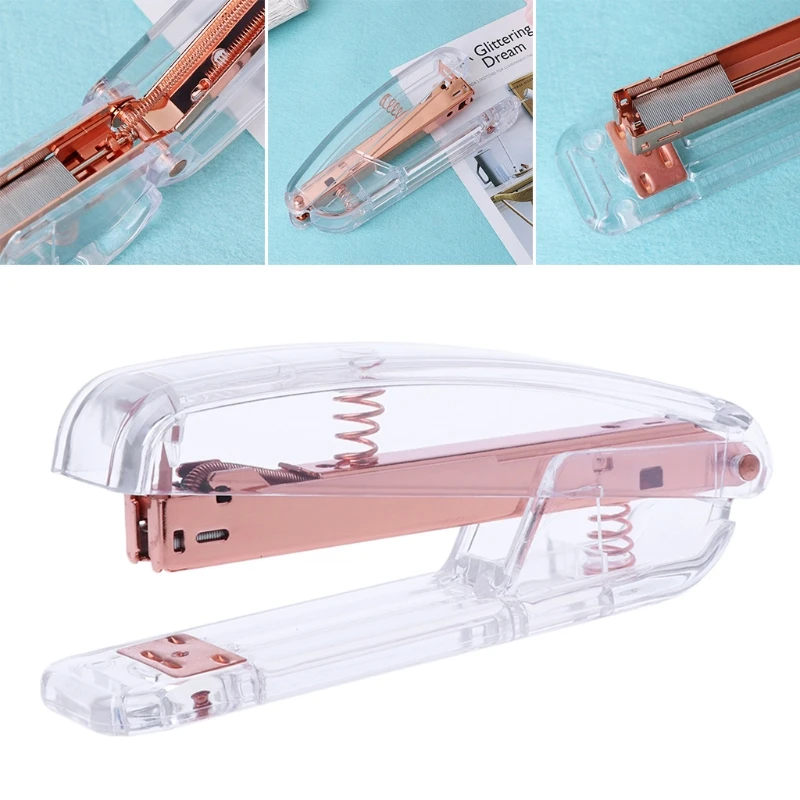 

Fashion Rose Gold Stapler Acrylic Metal 24/6 26/6 Practical Manual Staplers Tool WXTA