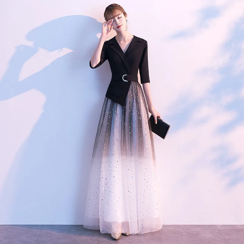 

2020 Rushed Temperament Party Evening Dress Long 2020 New High-end Atmosphere Dream Gradient Sky Skirt Female Host Performance