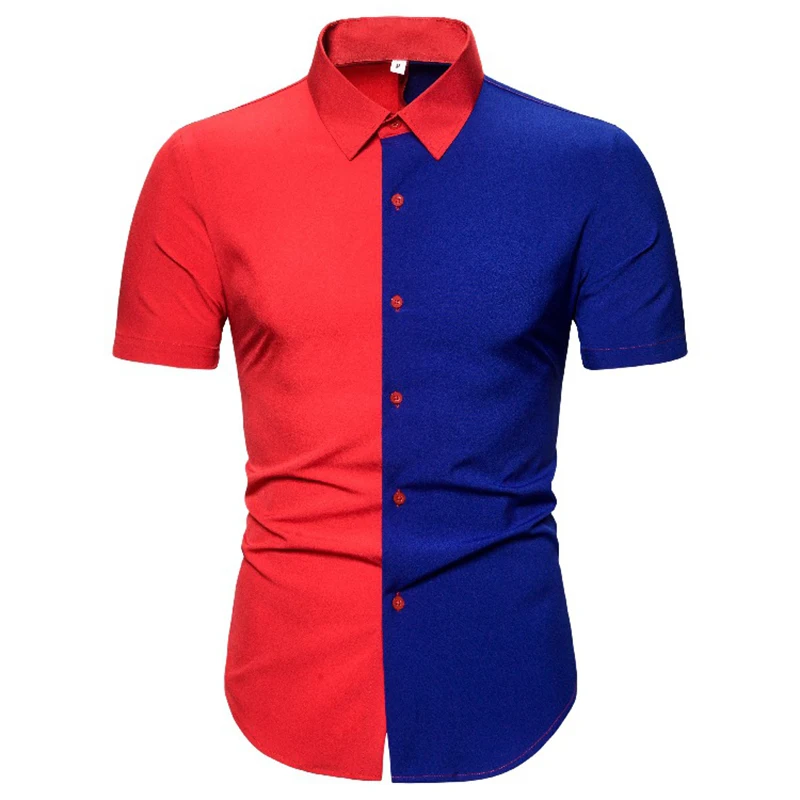 

Short Men Summer Shirts Sleeve Loose Leisure Young Fashion Casual Shirt Red Blue Mixed Color Party Prom Stage Costume Daily Life