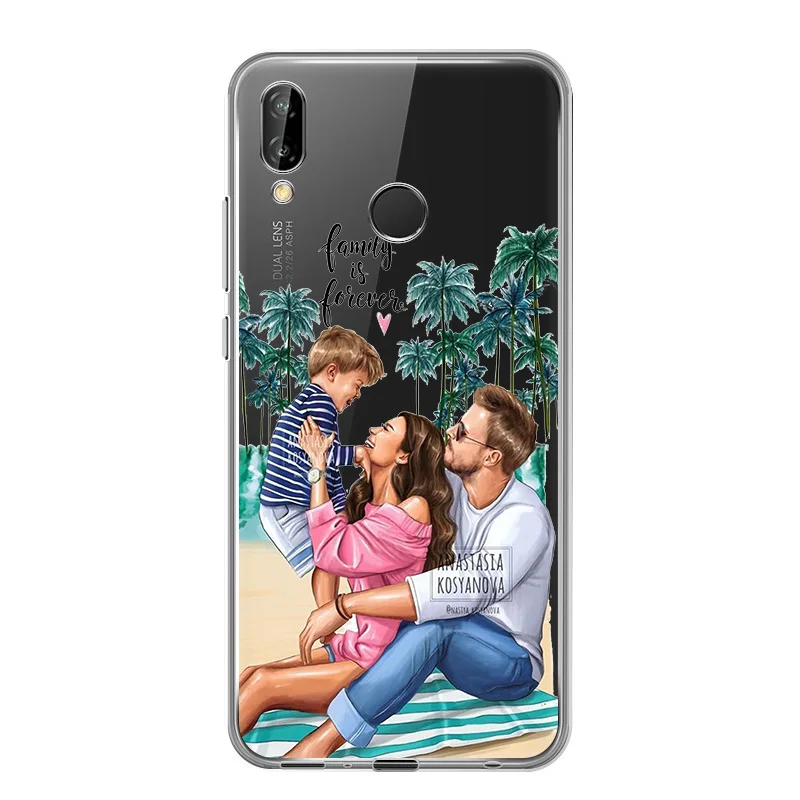 Black Brown Hair Girl Queen Family Baby Mom Soft Silicone phone case for Huawei honor 20Pro 9X V20 10 8S 8a play 20i 8X 9i Lite