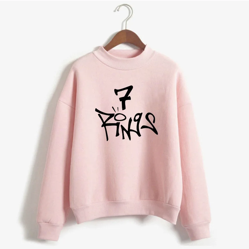 

Sweatshirt Streetwear Women Fashion 2019 ArianaGrande 7Rings Letter Printed Solid Turtleneck Casual Sweater pullovers Hoodies