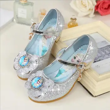 

New Brand Girls Wedding Shoes Glitter Flat Heels Children Elsa Princess Sandals Dance Kids Fashion Party Shoes with Bow 24-36