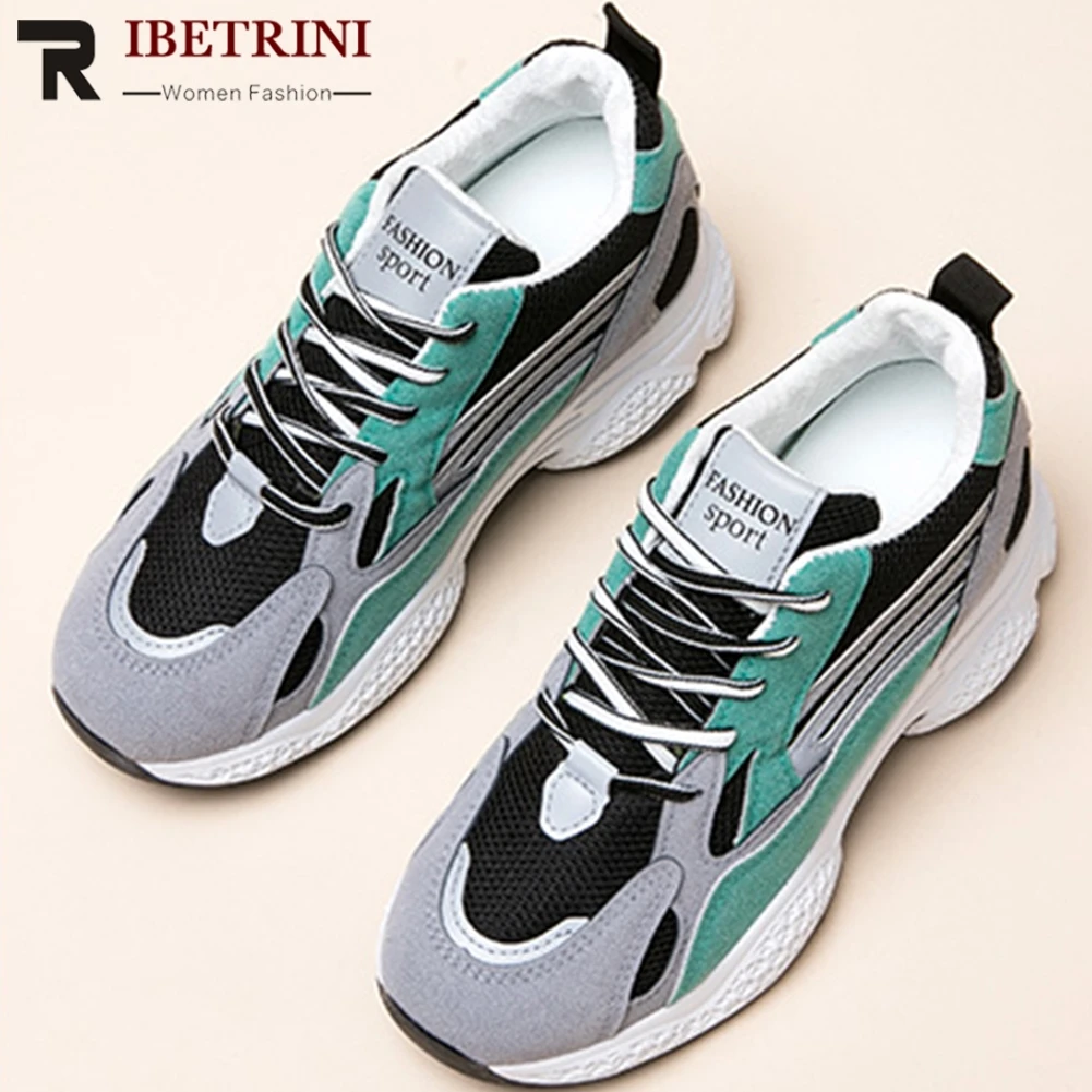 

RIBETRINI New Fashion Female Mixed Colors Shoes Woman Lace Up Platform Lace Up Spring Autumn Flats Women Casual Flats