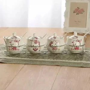 Специальное предложение Керамика Набор для баночек со мультфильм шаблон костяного фарфора набор из четырех частей специй бутылки, кухонные принадлежности железом стеляж - Цвет: 4-piece suit
