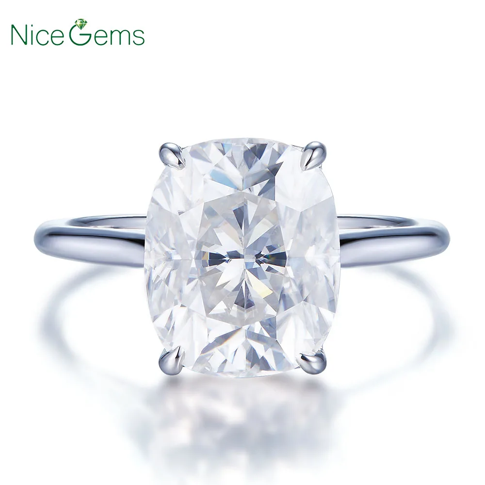 NiceGems 14K белое золото 5 CT обручальное кольцо из муассанита в форме подушки с