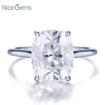 

NiceGems 14K White Gold 5 CT Cushion Shape Crushed Ice Cut Moissanite Engagement ring 4 prong D Color For Wedding anniversary