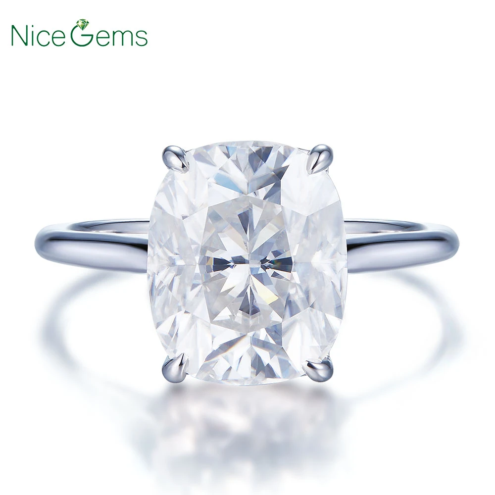 Nicegems 14k White Gold 5 Ct Cushion Shape Crushed Ice Cut Moissanite Engagement Ring 4 Prong D Color For Wedding Anniversary Rings Aliexpress