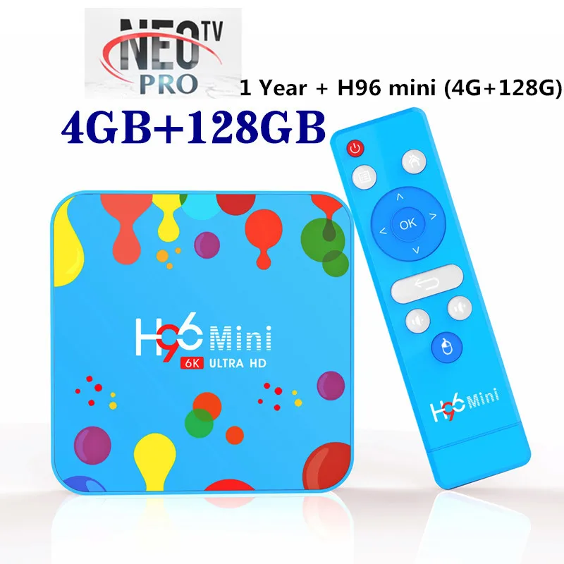 4G128GBox add1Y IPTV Французский NEOPRO tv H96 Mini Android 9,0 Smart tv Box 4G/32G 4G/128G с 1800+ Арабский Бельгия Morocco IP tv M3U VOD телеприставка - Цвет: 4G128GBox add1Y IPTV