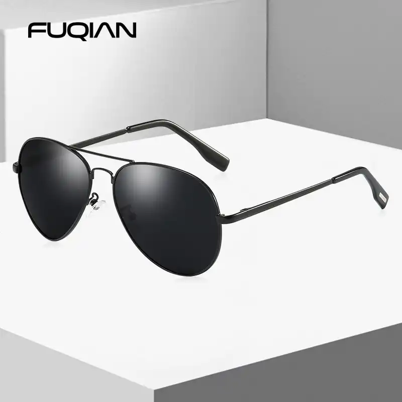 Fuqian Lunettes De Soleil Polarisees Pour Hommes Et Femmes Classiques Pilote En Metal A La Mode Noires Pour La Conduite Uv400 Aliexpress