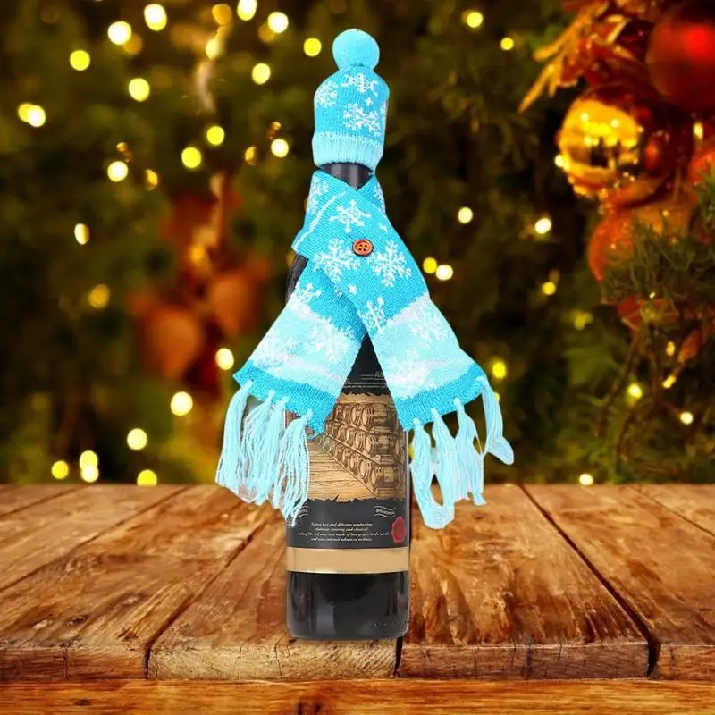 Рождественское украшение для бутылки нетканые вязанные шарф и шапка Снежинка Рождественская елка обертывание новогодние вечерние ужин Декоративная скатерть