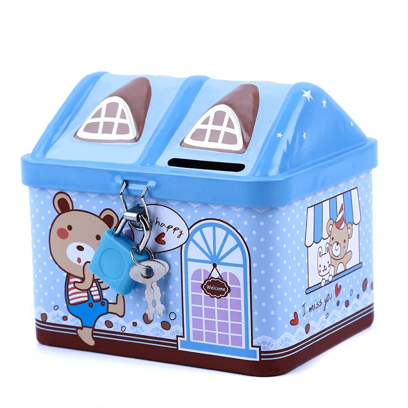 Metal House Shape Piggy Bank Coin Safe Storage Box Child Piggy Bank Key Lock Money Box Creative Children Christmas Gift piggy bank wooden piggy bank electronic piggy bank digital piggy bank