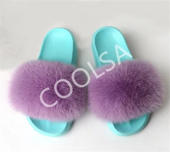 As shown COOLSA/женские зимние тапочки с лисьим мехом; милая домашняя обувь; зеленый плюшевый цвет; женские меховые шлепанцы; женские меховые Вьетнамки; женские меховые сандалии - Цвет: As shown
