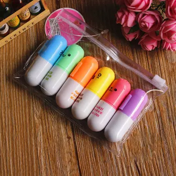 

6pcs/pack Stationery Fluorescent Smiling Face School Office Portable Drawing Marker Highlighter Pens Mini Fashion Cute Pastel