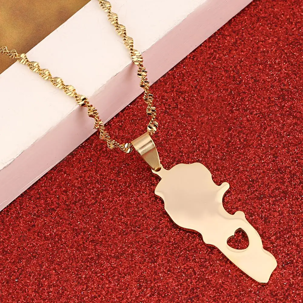 Stainless Steel Gold Color Lebanon Map Pendant Necklaces Maps of