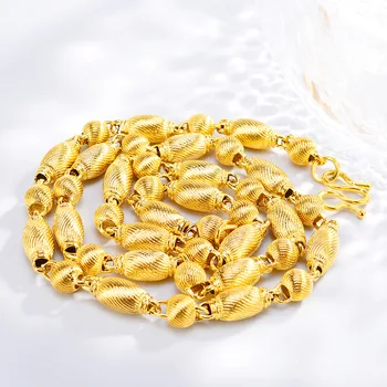 

Geometric Hollow Olive Buddha Beads Men's Necklace 14K Yellow Gold Chain for Wedding Engagement Anniversary Jewelry Gift Male