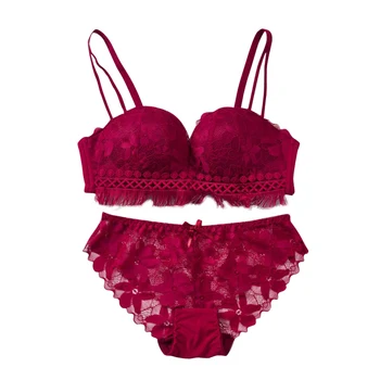 

Sexy Women Bras Sets Sexy Lace Push Up Side Gathered Bras and Seamless Lace Panties Lingerie Set