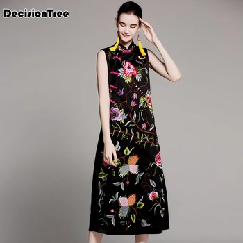 

2020 Chinese Dress sleeveless embroidery long cheongsam qipao dress for women embroidery bride wedding qipao long cheongsam