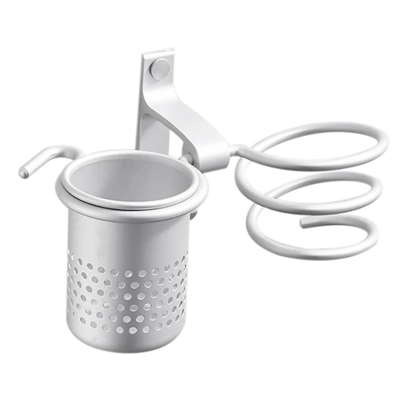 Silver ABSS-держатель для фена с чашкой для дома, стойка для фена для волос, полка для фена, металлическое настенное крепление, аксессуары для ванной комнаты, Золотая сушилка для волос - Цвет: Silver