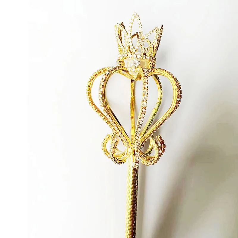 Cetro de Cristal, Tiara e Coroa Dourada/Prateada para Casamento, Festa ou Traje de Rei e Rainha._voghion.com