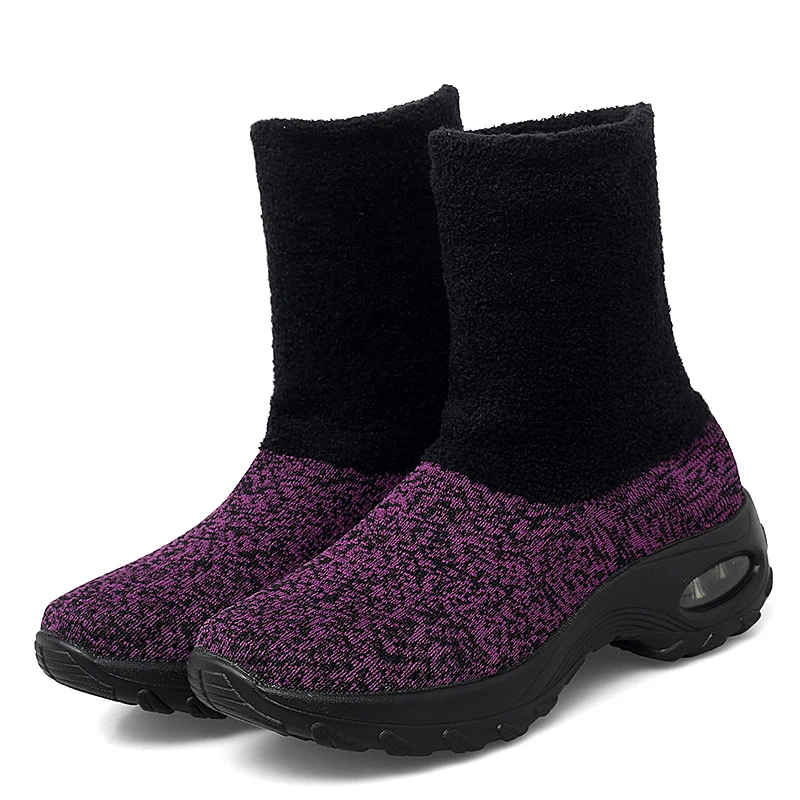 Weweya, популярные носки, женские амортизирующие кроссовки с высоким берцем для бега, зимние теплые ботинки на меху, большой размер 43, увеличивающие рост