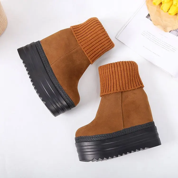 Женские повседневные теплые зимние ботинки; Женская удобная обувь с круглым носком без шнуровки; женские ботильоны под платье на очень высоком каблуке и платформе; G313