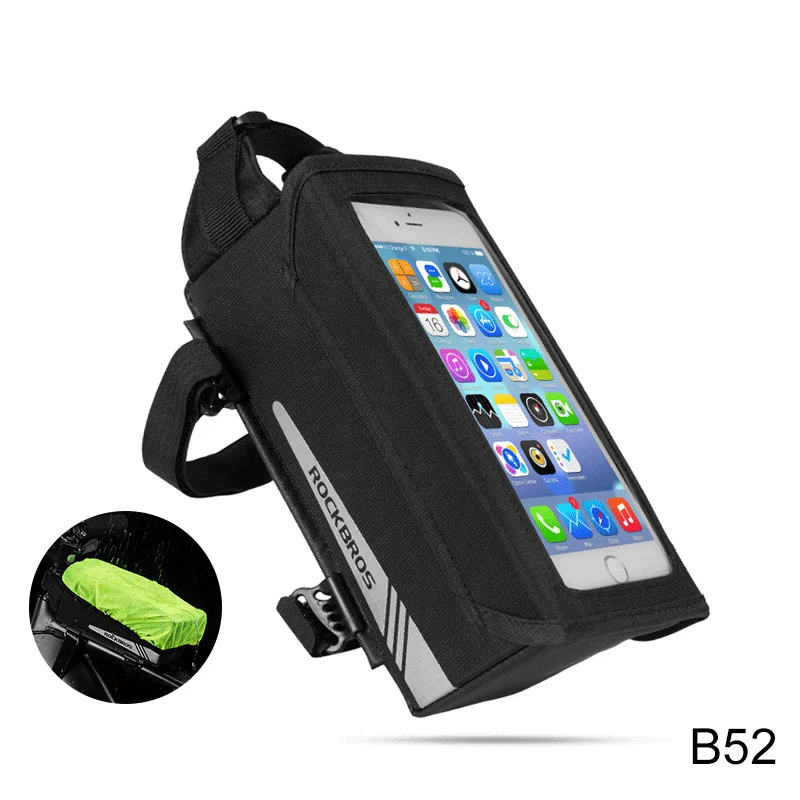 ROCKBROS велосипедная сумка сенсорный экран передняя фара для велосипеда труба телефона Водонепроницаемый MTB велосипеда 5,8/6,0/6,2 дюймов чехол для телефона Аксессуары для велосипеда - Цвет: B52-black-6.2