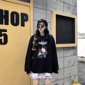 

Focal20 Streetwear Dark Cartoon Zombie Women Fleece Sweatshirts Crew Neck Loose Female Fleece Pullovers Casual Autumn Lady Tops