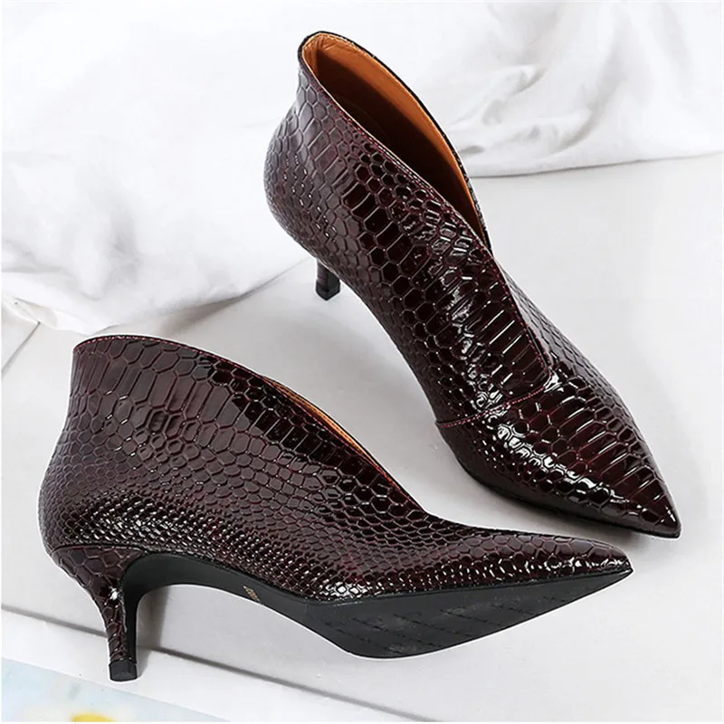Snake Patent Leather Stilettos Pumps Women Shoes  Tip Head V Mouth High Heels Women Shoes 2020 Spring Small Thin Heel Lady Pumps (6)