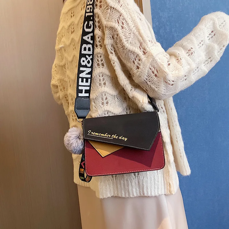 

2019 New Style Korean-style Trend Pu Contrast Color Versatile WOMEN'S Bag Hipster Joint Shoulder Bag Versatile Small Square Bag