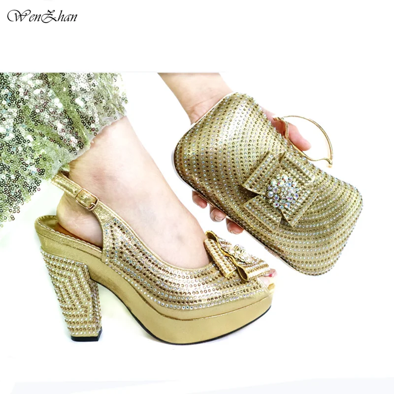 gold heels and clutch bag